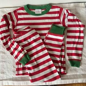 Hanna Andersson Red and White Striped Pajama Set with Green Trim